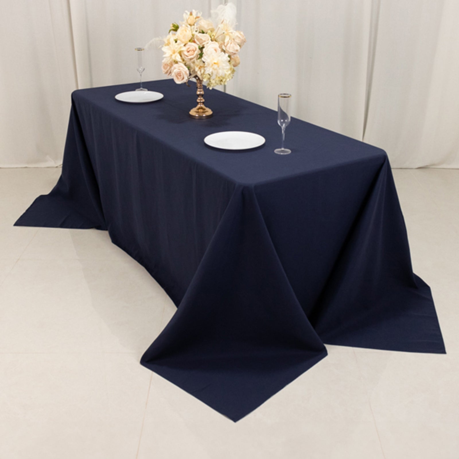 Cotton Blend 90"x132" Rectangle Tablecloth Navy Blue - Seamless Wrinkle - Resistant Table Cover - Bell Racket Store