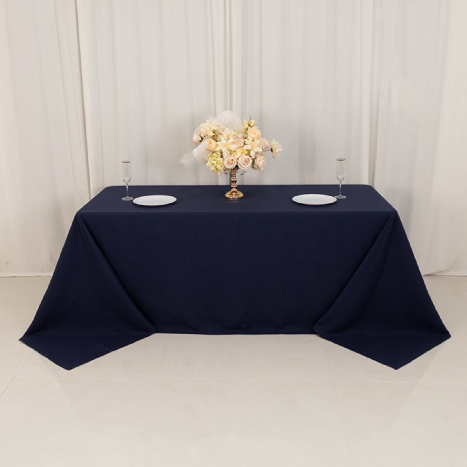 Cotton Blend 90"x132" Rectangle Tablecloth Navy Blue - Seamless Wrinkle - Resistant Table Cover - Bell Racket Store