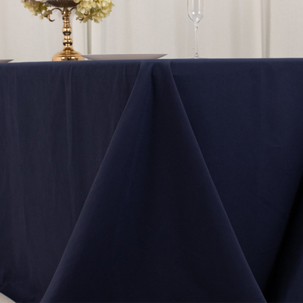 Cotton Blend 90"x132" Rectangle Tablecloth Navy Blue - Seamless Wrinkle - Resistant Table Cover - Bell Racket Store