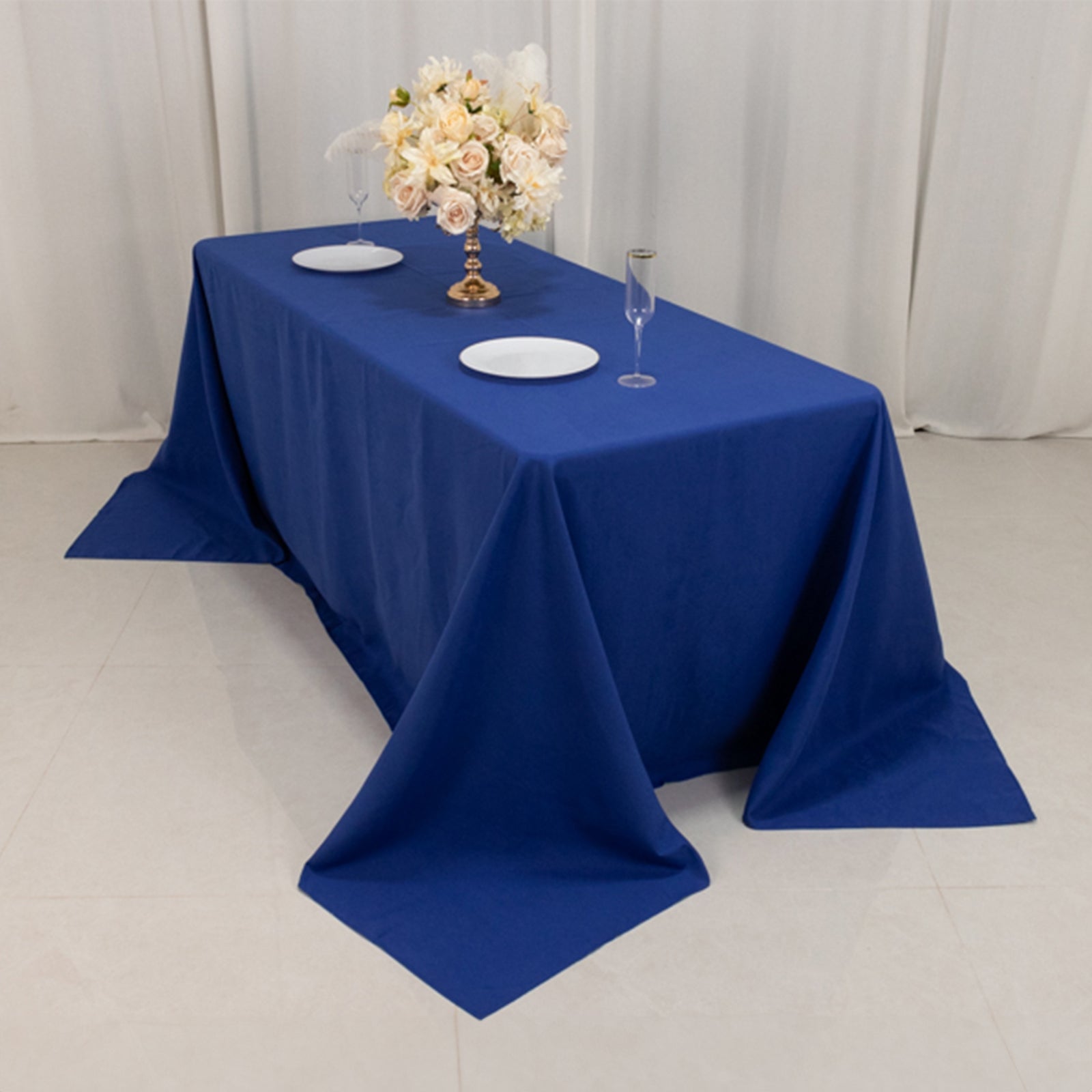 Cotton Blend 90"x132" Rectangle Tablecloth Royal Blue - Seamless Wrinkle - Resistant Table Cover - Bell Racket Store