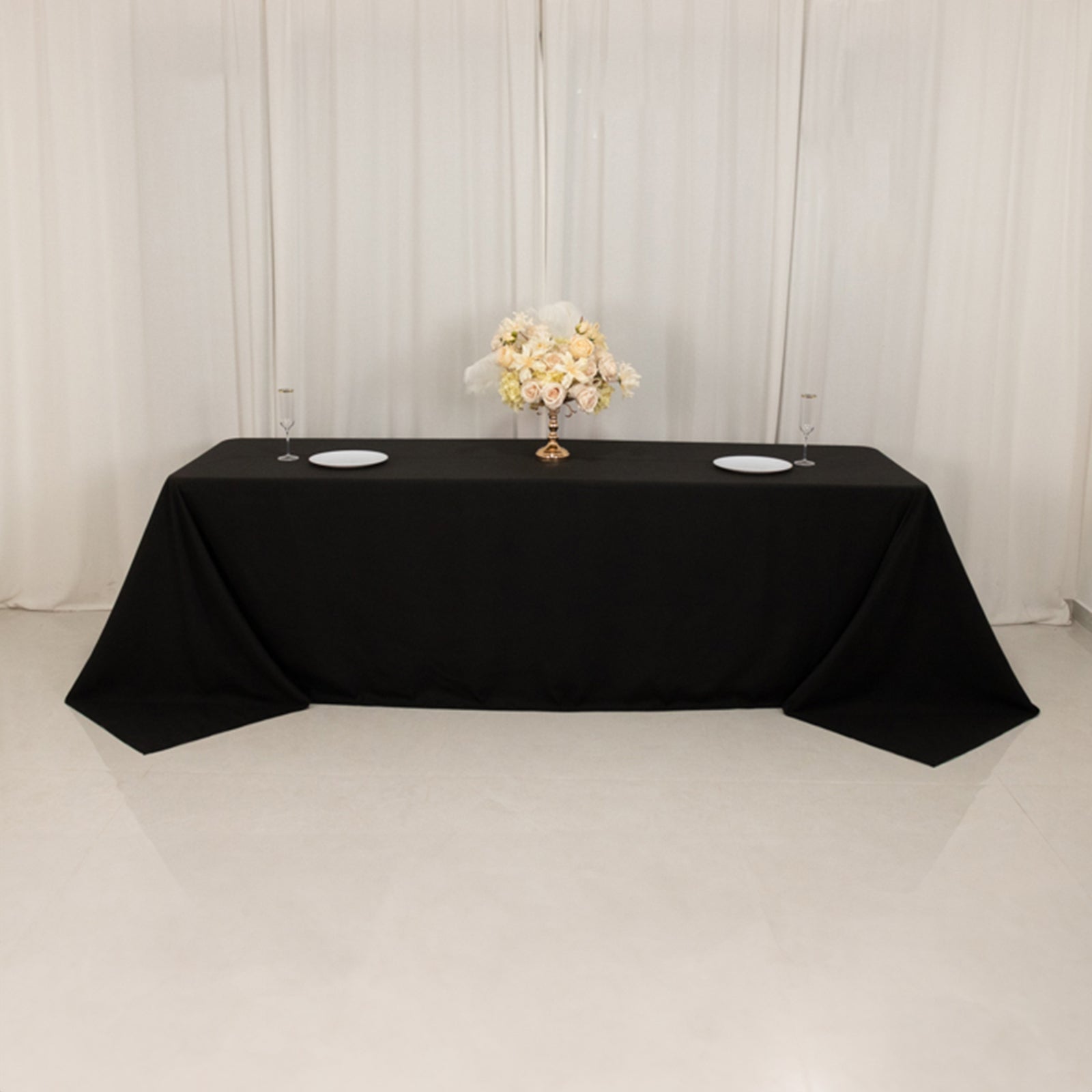 Cotton Blend 90"x156" Rectangle Tablecloth Black - Seamless Wrinkle - Resistant Table Cover - Bell Racket Store