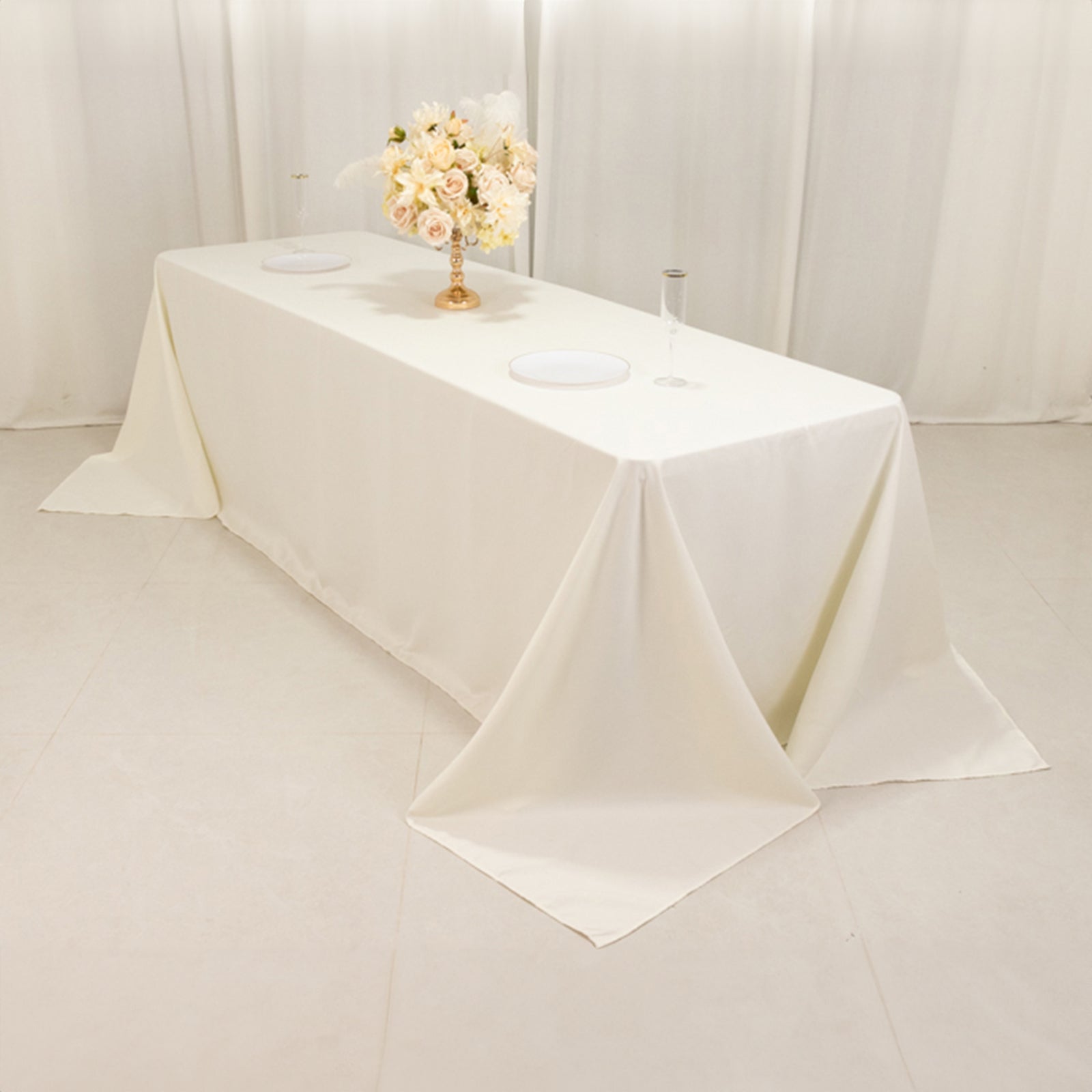 Cotton Blend 90"x156" Rectangle Tablecloth Ivory - Seamless Wrinkle - Resistant Table Cover - Bell Racket Store