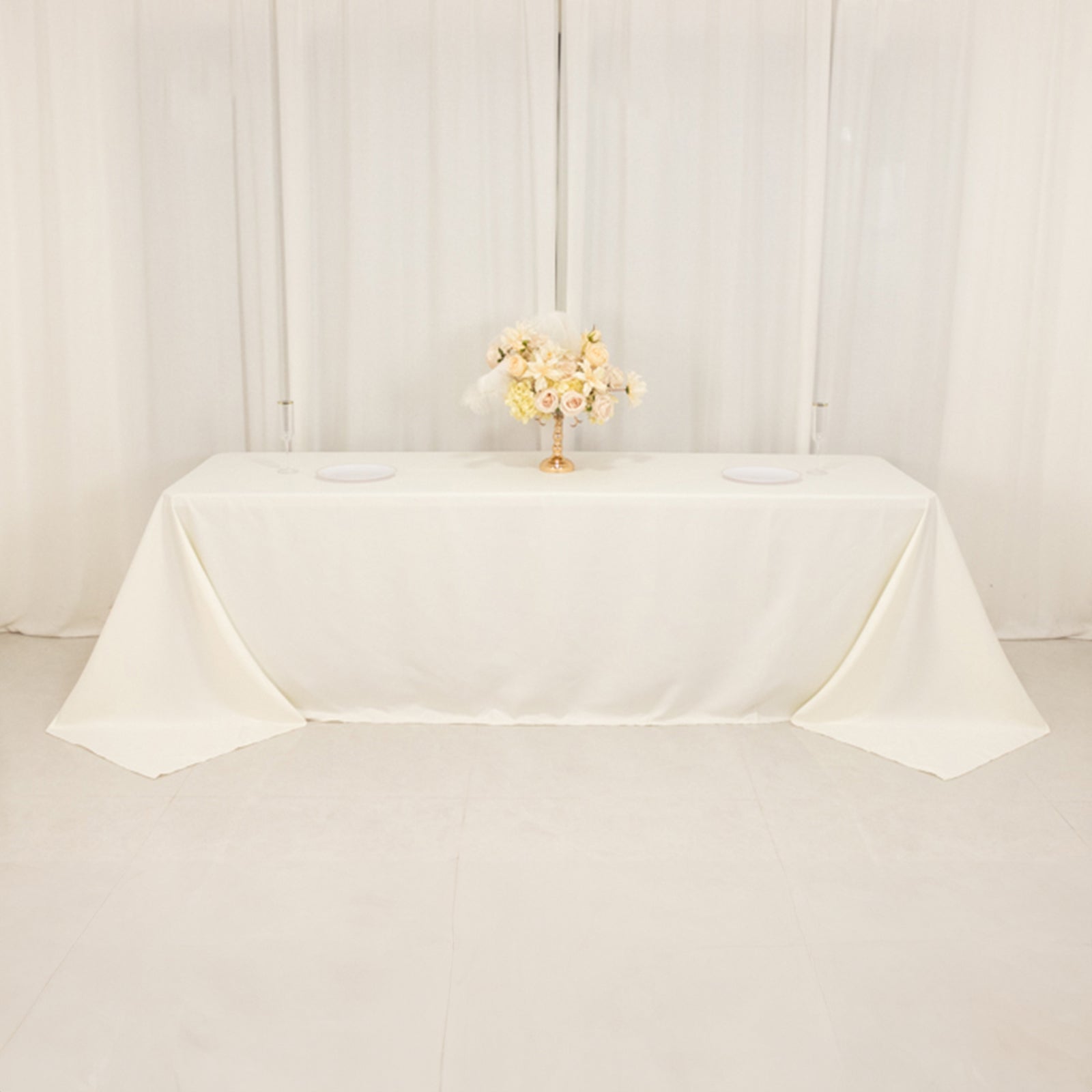 Cotton Blend 90"x156" Rectangle Tablecloth Ivory - Seamless Wrinkle - Resistant Table Cover - Bell Racket Store