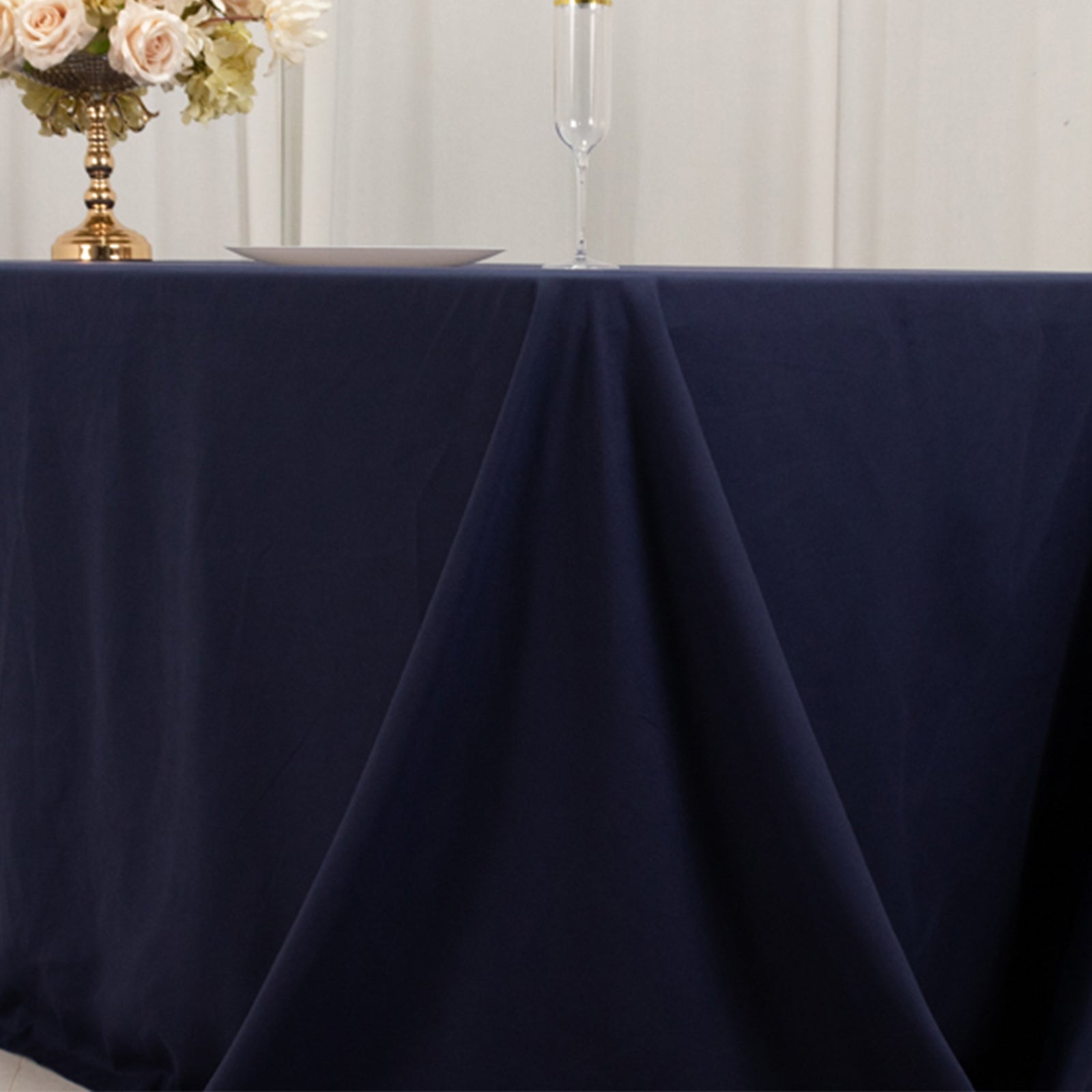 Cotton Blend 90"x156" Rectangle Tablecloth Navy Blue - Seamless Wrinkle - Resistant Table Cover - Bell Racket Store