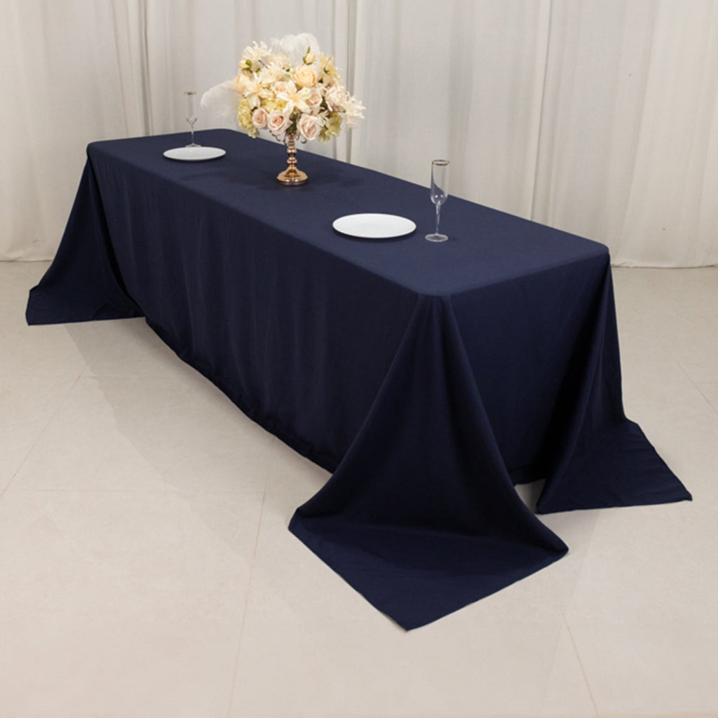 Cotton Blend 90"x156" Rectangle Tablecloth Navy Blue - Seamless Wrinkle - Resistant Table Cover - Bell Racket Store