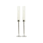 2-Pack Silver Metal Taper Candlestick Holders, Clear Glass Hurricane Candle Stands With Chimney Candle Shades 20"