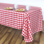 Polyester 60"x102" Rectangle Tablecloth White/Red - Checkered Buffalo Plaid Table Cover