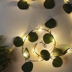 20 LED Vine String Lights Eucalyptus Leaf Design Green Warm White - Battery Operated Home DÃ©cor 7ft