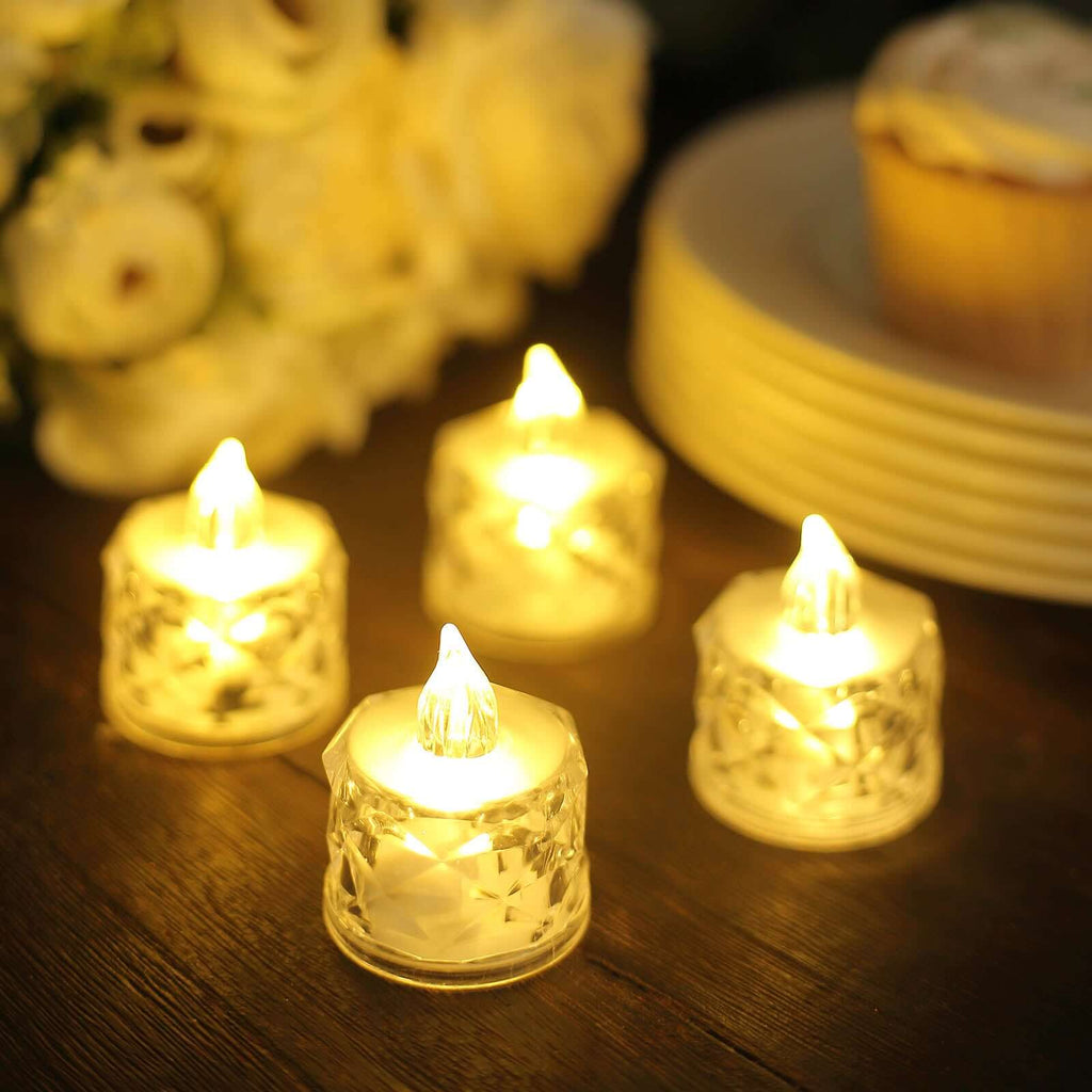 12-Pack LED Flameless Lighting Diamond Style Warm White - Battery Operated Tealight Candles 2"