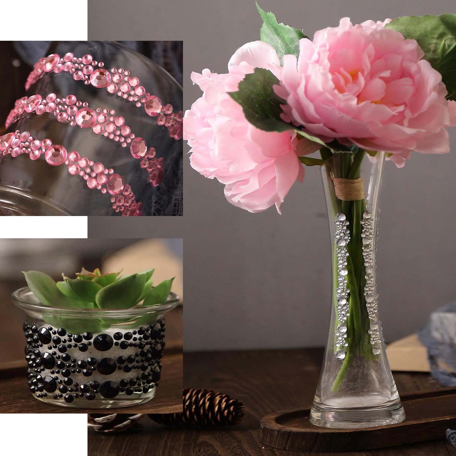 3 Pack Red Heptagon Self Adhesive Rhinestone Gem Craft Stickers