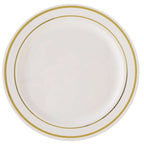 10-Pack Plastic Dessert Plates Ivory with TrÃ¨s Chic Gold Rim - Disposable Appetizer Plates for Parties 6"