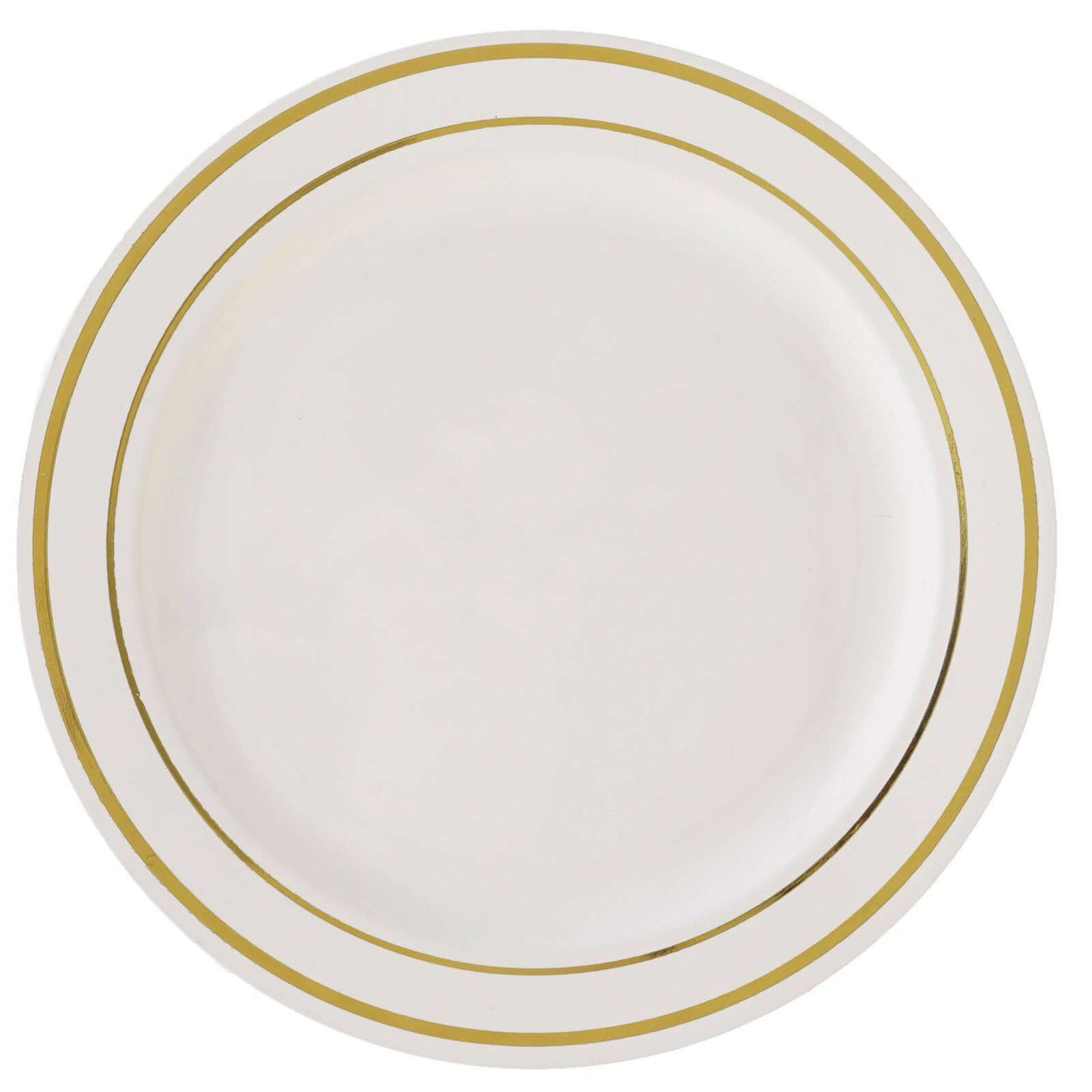 10-Pack Plastic Dessert Plates Ivory with TrÃ¨s Chic Gold Rim - Disposable Appetizer Plates for Parties 6"