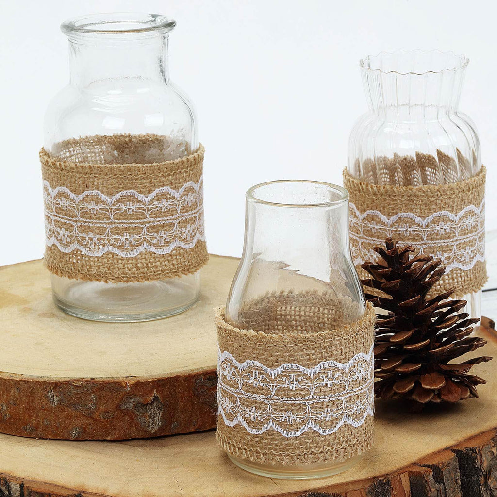 2" x 16FT Natural Jute Burlap Ribbon With Wavy Lace