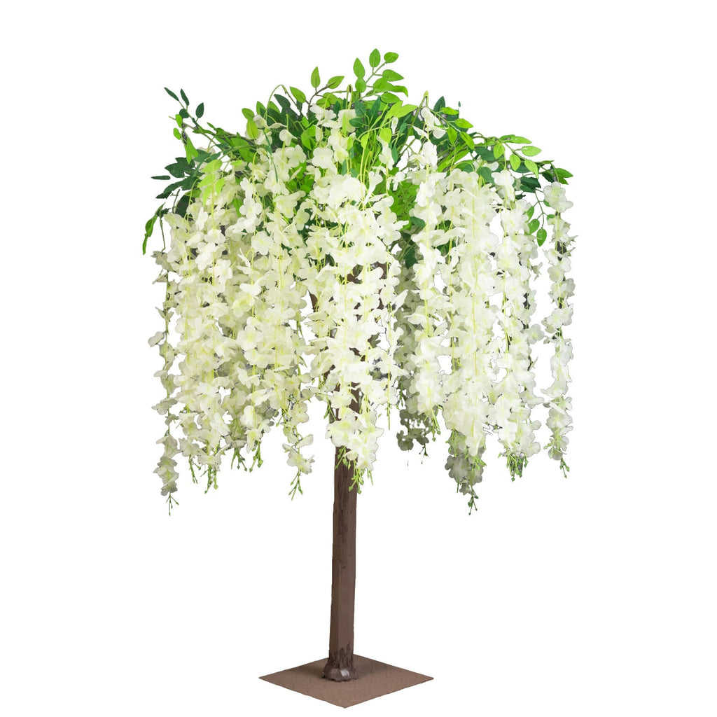Cream Artificial Wisteria Tree â€“ 4ft Cascading Silk Flowers with Natural Trunk for Weddings, Receptions & Event Centerpieces - Bell Racket Store