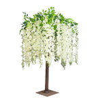 Cream Artificial Wisteria Tree â€“ 4ft Cascading Silk Flowers with Natural Trunk for Weddings, Receptions & Event Centerpieces - Bell Racket Store
