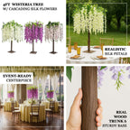 Cream Artificial Wisteria Tree â€“ 4ft Cascading Silk Flowers with Natural Trunk for Weddings, Receptions & Event Centerpieces - Bell Racket Store
