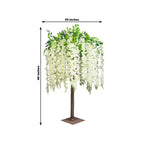 Cream Artificial Wisteria Tree â€“ 4ft Cascading Silk Flowers with Natural Trunk for Weddings, Receptions & Event Centerpieces - Bell Racket Store