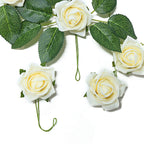 24 Roses 2" Cream Artificial Foam Flowers With Stem Wire and Leaves