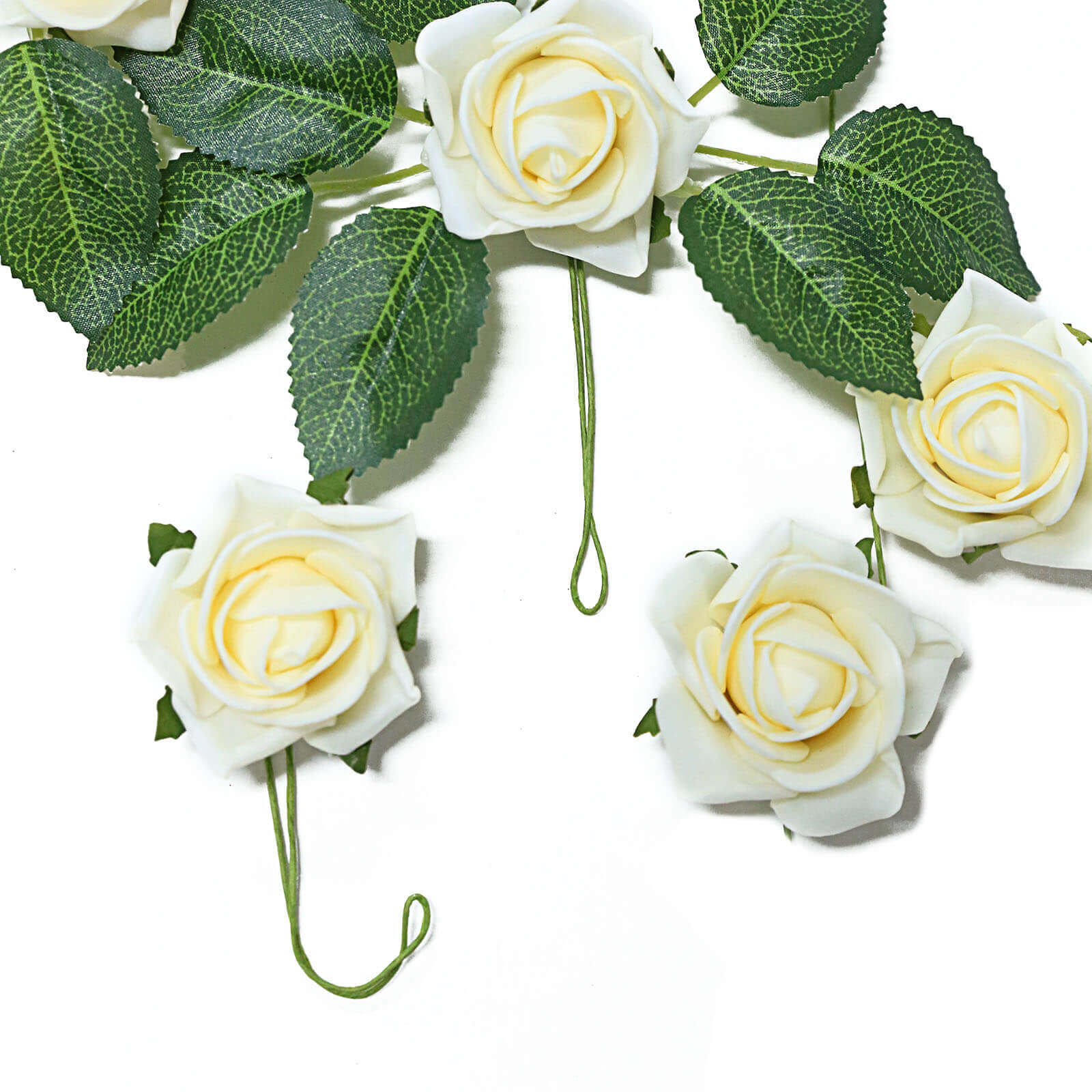 24 Roses 2" Cream Artificial Foam Flowers With Stem Wire and Leaves
