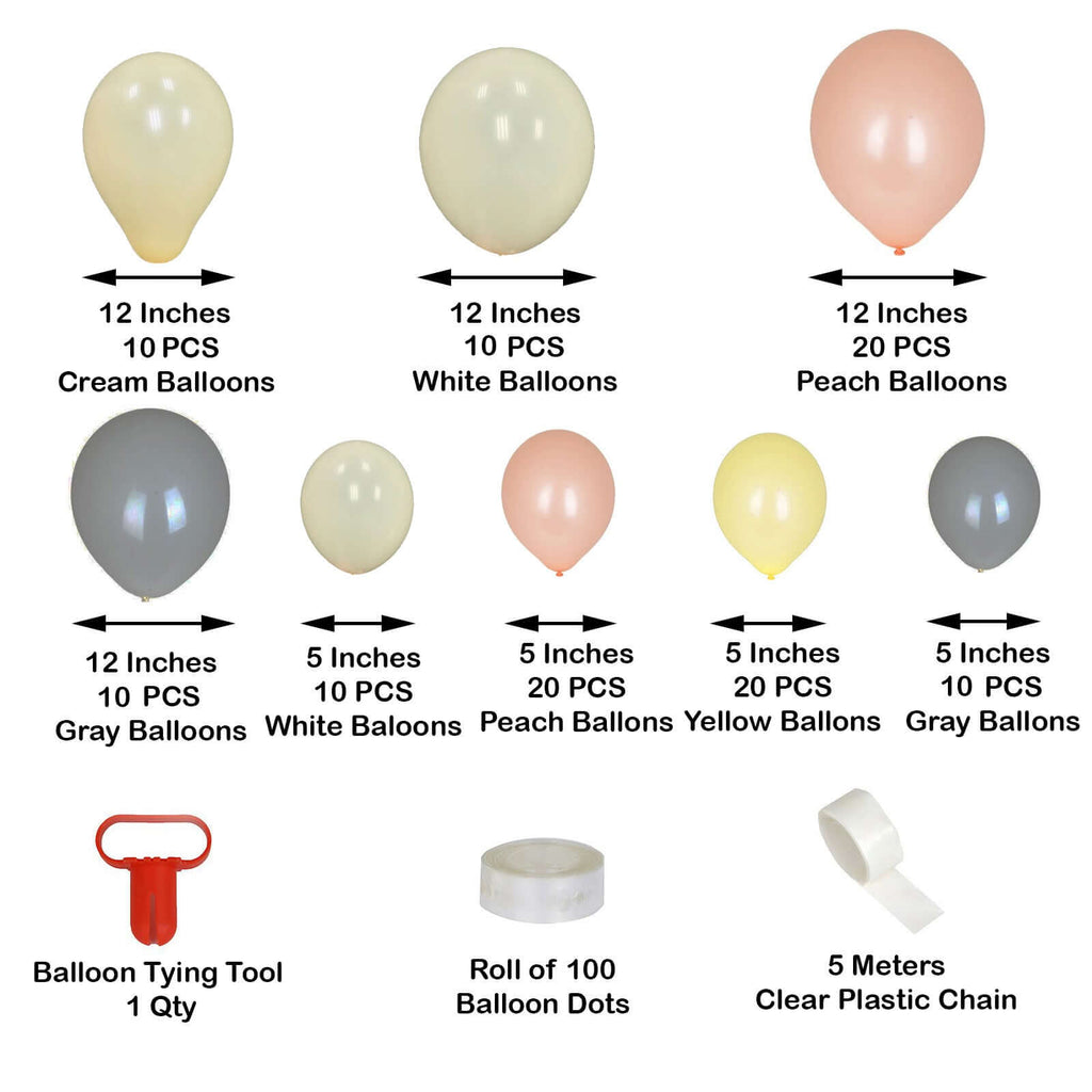 110 Pack Cream, Gray and Peach DIY Balloon Garland Arch Party Kit