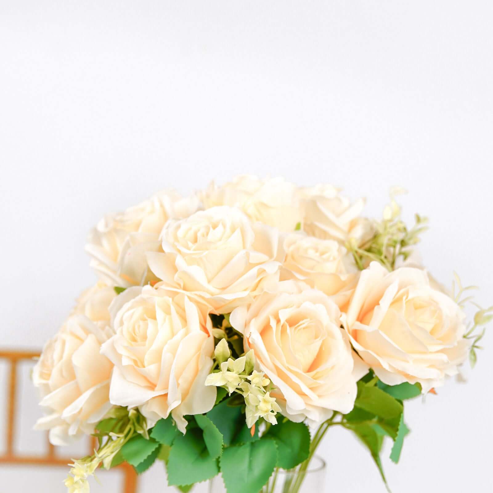 2 Bushes 18" Real Touch Cream Artificial Rose Flower Bouquet, Silk Long Stem Flower Arrangements