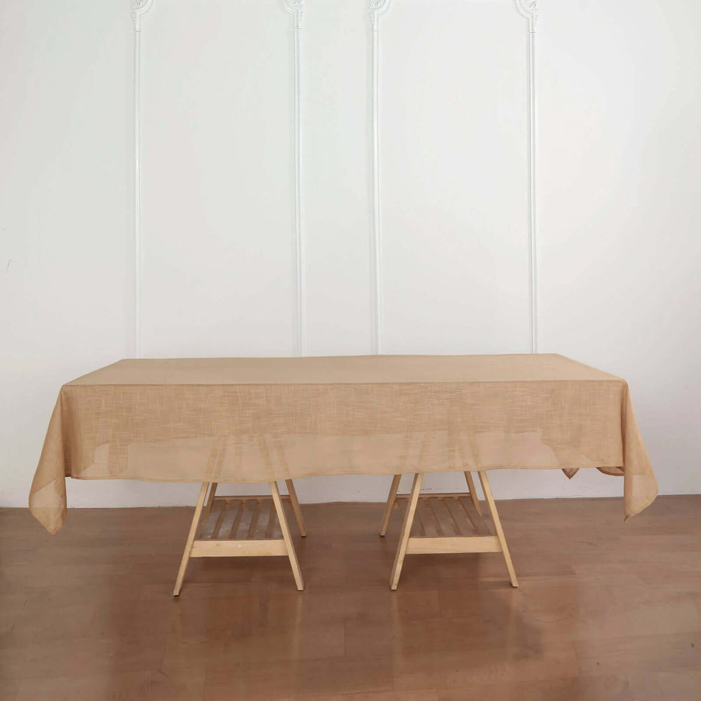 Faux Linen 60"x102" Rectangular Tablecloth Natural - Slubby Textured & Wrinkle Resistant Table Cover