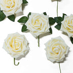 24 Roses 5" Cream Artificial Foam Flowers With Stem Wire and Leaves