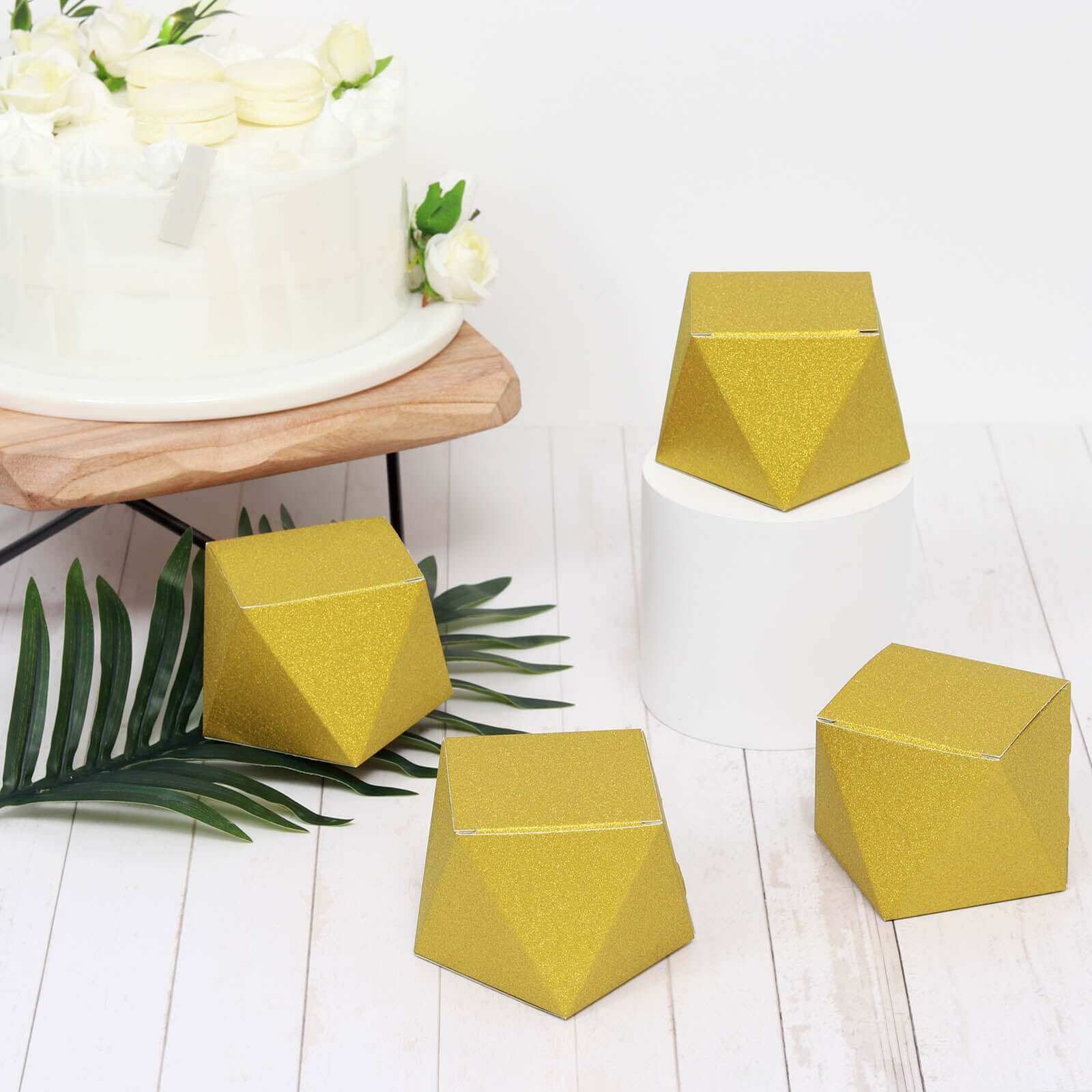 25 Pack 3"x4" DIY Gold Glittered Geometric Wedding Favor Gift Box