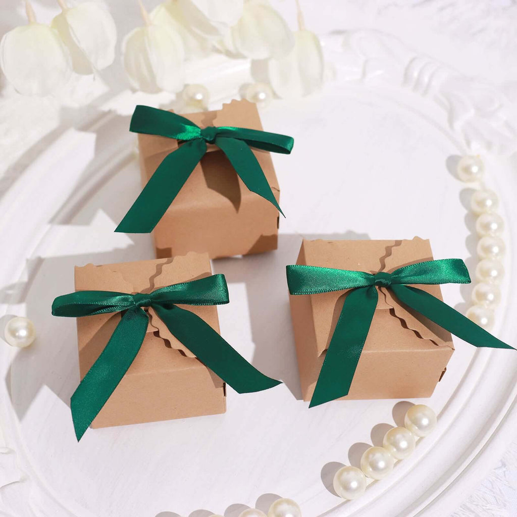 50 Pcs 3" Satin Ribbon Bows With Twist Ties, Gift Basket Party Favor Bags Decor - Hunter Emerald Green Classic Style