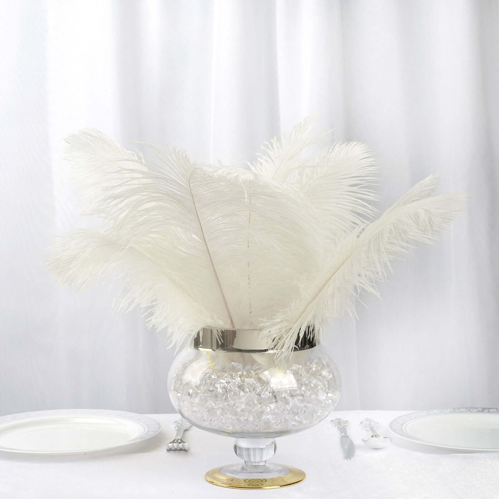 12 Pack 13"-15" Ivory Natural Plume Real Ostrich Feathers, DIY Centerpiece Fillers