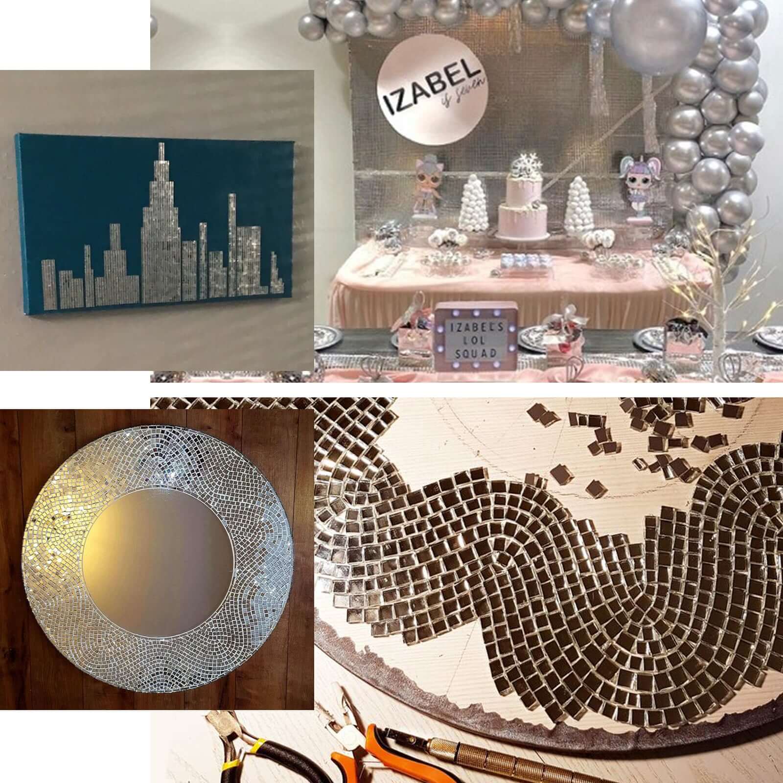 10 Pack 10 Sq ft Silver Peel and Stick Backsplash, Mosaic Mirror Wall Tiles