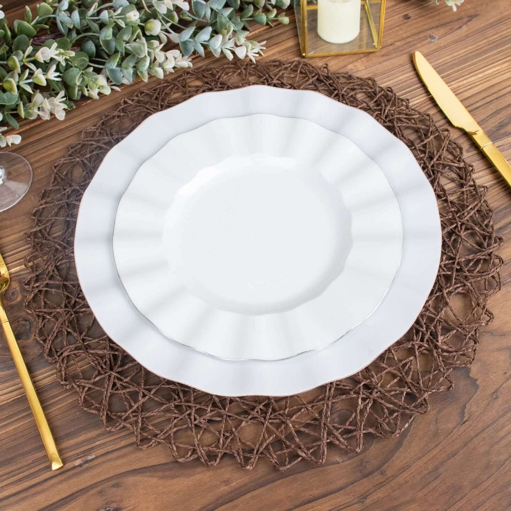 6-Pack Table Placemats Woven Fiber Design Dark Brown Round - Disposable Mats for Dining and Events 15"