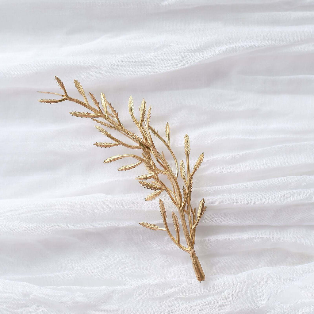 25-Pack Artificial Fern Leaf Branch Stems Metallic Gold - Versatile Faux Stems for Floral Bouquets Vase Displays & Event Decor 6"