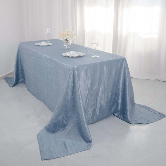 Taffeta 90"x132" Rectangle Tablecloth Dusty Blue - Seamless Accordion Crinkle Table Cover