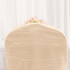 Crinkle Crushed Taffeta Chair Cover for Banquet Chairs Beige - Reusable Slipcover - Bell Racket Store
