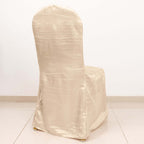 Crinkle Crushed Taffeta Chair Cover for Banquet Chairs Beige - Reusable Slipcover - Bell Racket Store