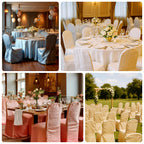 Crinkle Crushed Taffeta Chair Cover for Banquet Chairs Beige - Reusable Slipcover - Bell Racket Store