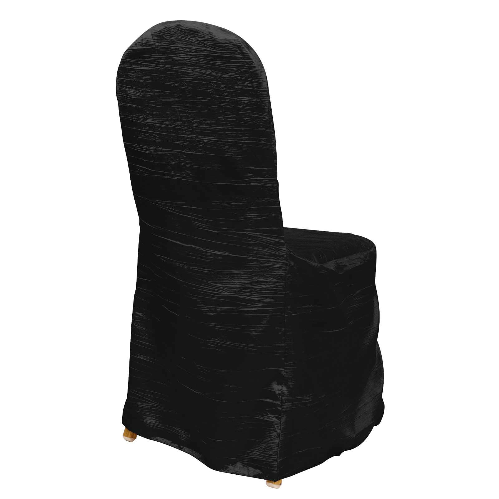 Crinkle Crushed Taffeta Chair Cover for Banquet Chairs Black - Reusable Slipcover - Bell Racket Store