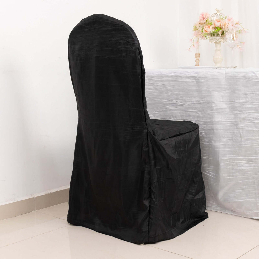 Crinkle Crushed Taffeta Chair Cover for Banquet Chairs Black - Reusable Slipcover - Bell Racket Store