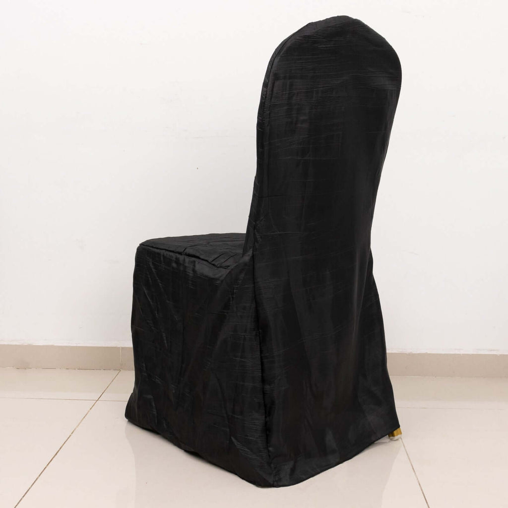 Crinkle Crushed Taffeta Chair Cover for Banquet Chairs Black - Reusable Slipcover - Bell Racket Store