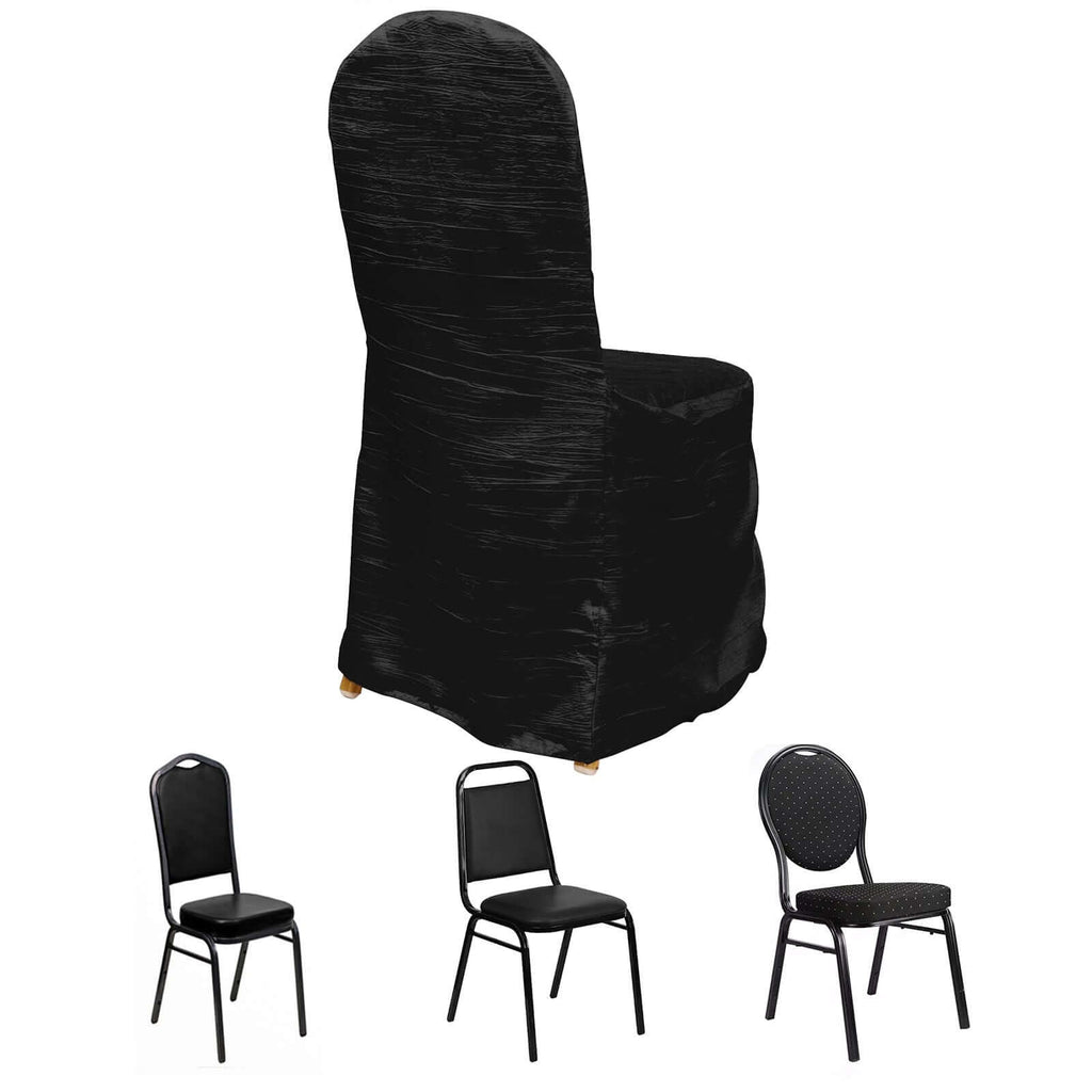 Crinkle Crushed Taffeta Chair Cover for Banquet Chairs Black - Reusable Slipcover - Bell Racket Store