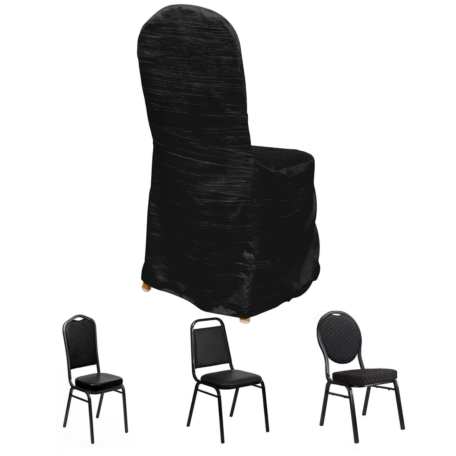 Crinkle Crushed Taffeta Chair Cover for Banquet Chairs Black - Reusable Slipcover - Bell Racket Store
