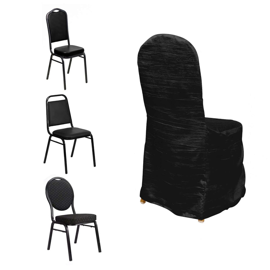 Crinkle Crushed Taffeta Chair Cover for Banquet Chairs Black - Reusable Slipcover - Bell Racket Store