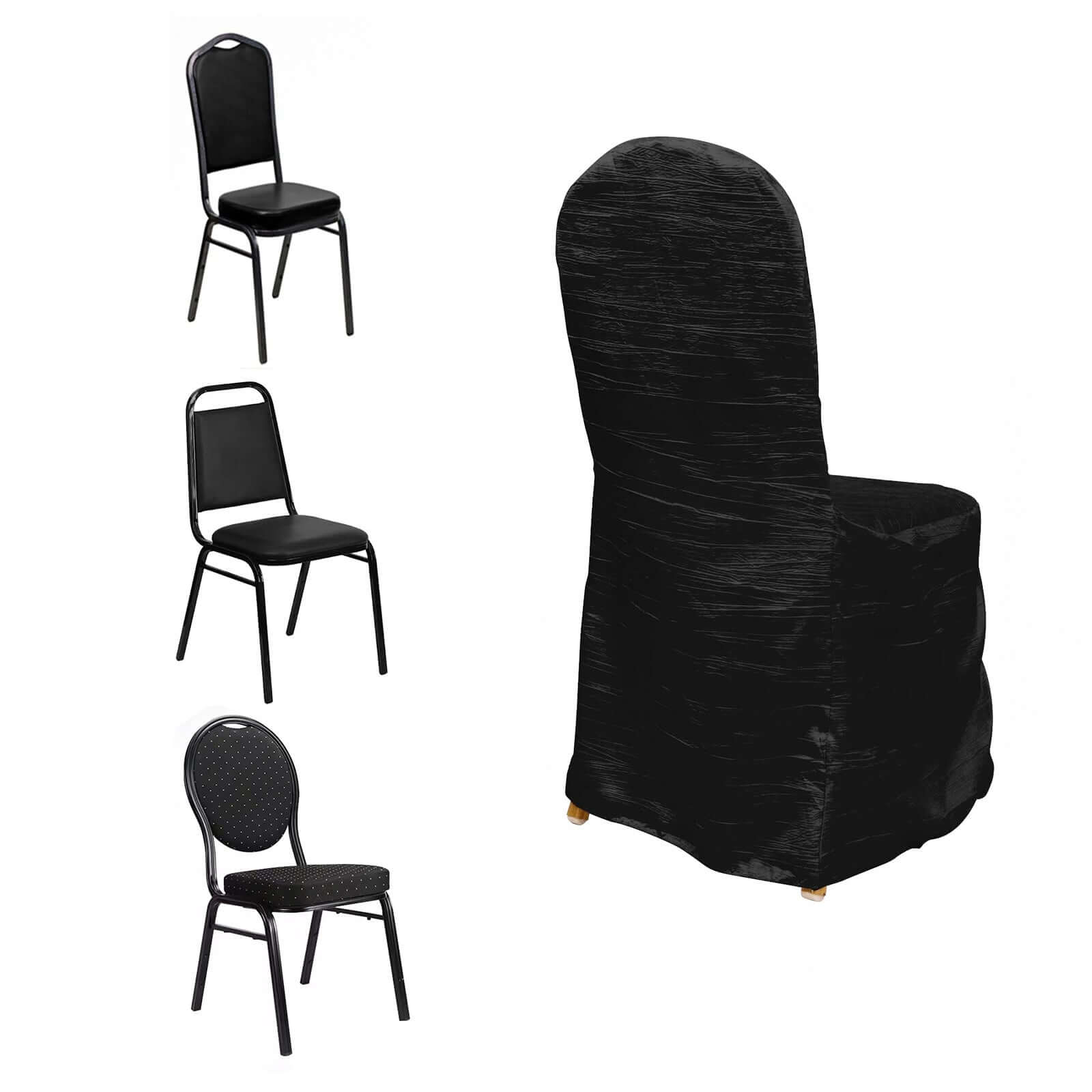 Crinkle Crushed Taffeta Chair Cover for Banquet Chairs Black - Reusable Slipcover - Bell Racket Store