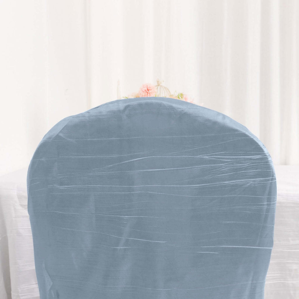 Crinkle Crushed Taffeta Chair Cover for Banquet Chairs Dusty Blue - Reusable Slipcover - Bell Racket Store