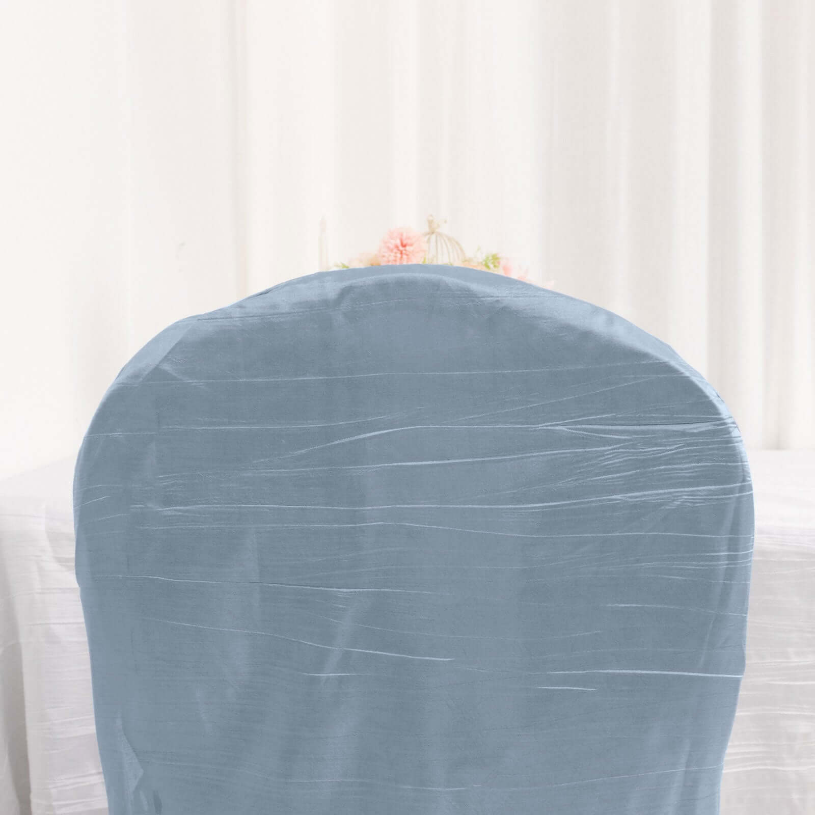 Crinkle Crushed Taffeta Chair Cover for Banquet Chairs Dusty Blue - Reusable Slipcover - Bell Racket Store