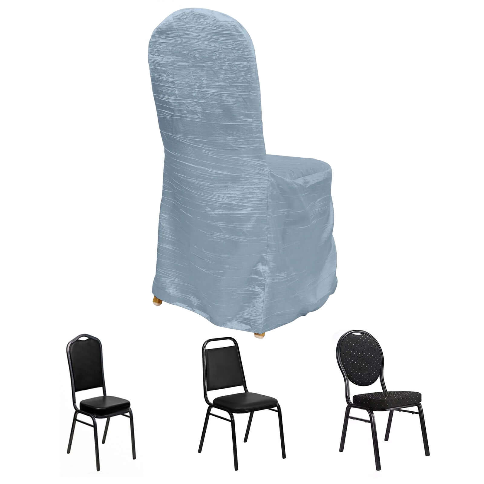 Crinkle Crushed Taffeta Chair Cover for Banquet Chairs Dusty Blue - Reusable Slipcover - Bell Racket Store