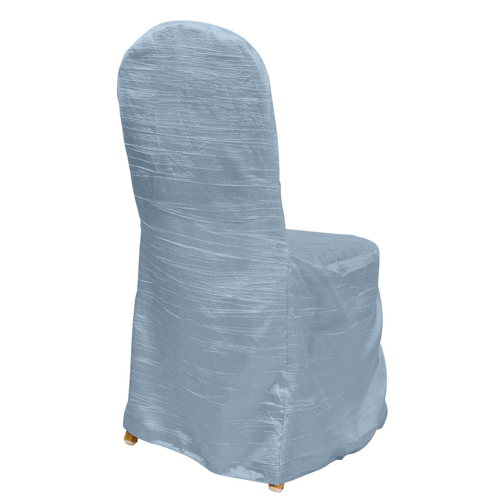 Crinkle Crushed Taffeta Chair Cover for Banquet Chairs Dusty Blue - Reusable Slipcover - Bell Racket Store