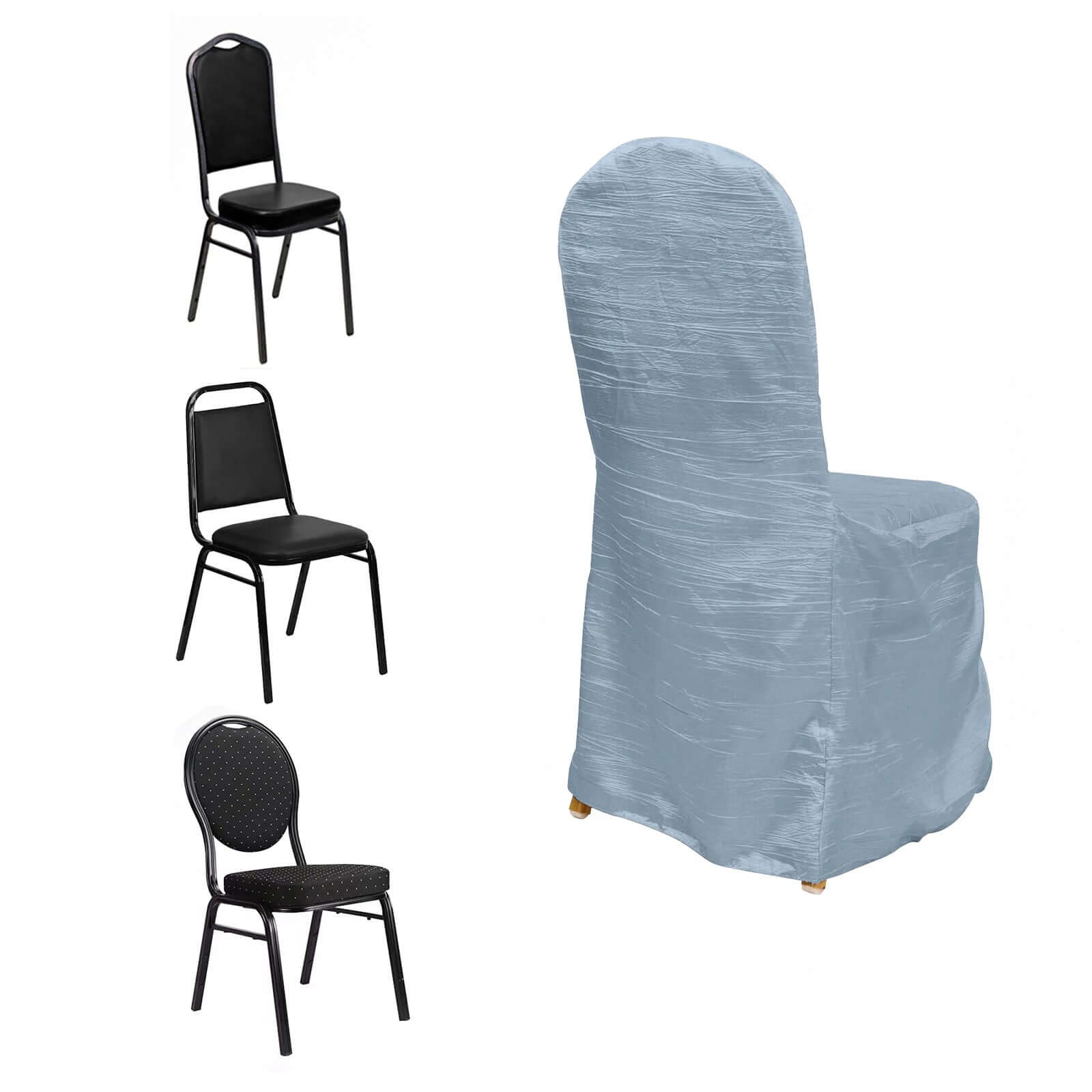 Crinkle Crushed Taffeta Chair Cover for Banquet Chairs Dusty Blue - Reusable Slipcover - Bell Racket Store