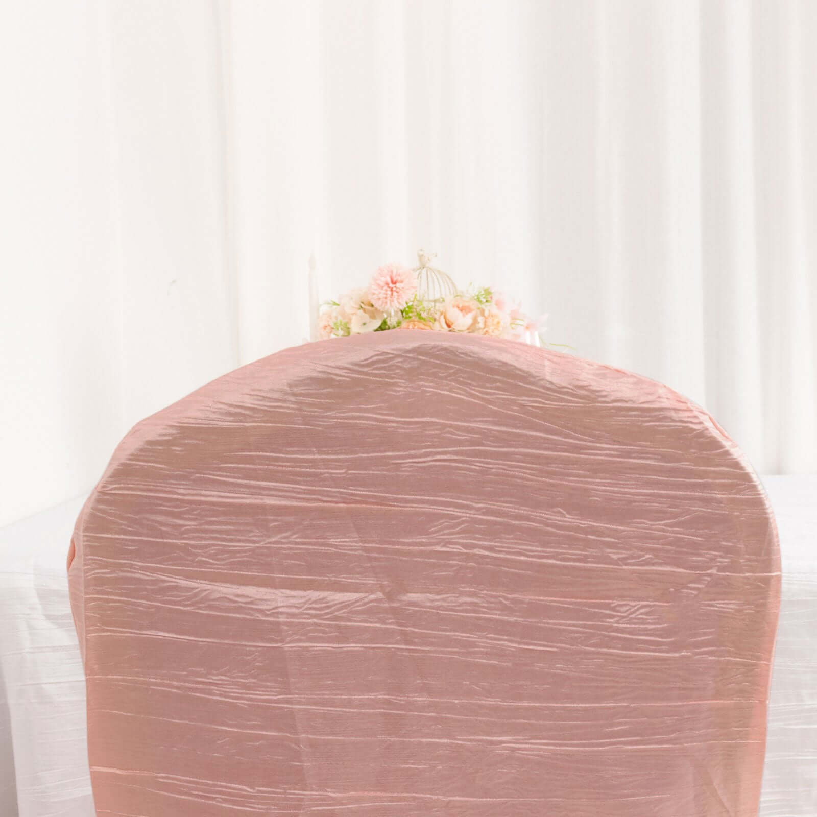 Crinkle Crushed Taffeta Chair Cover for Banquet Chairs Dusty Rose - Reusable Slipcover - Bell Racket Store